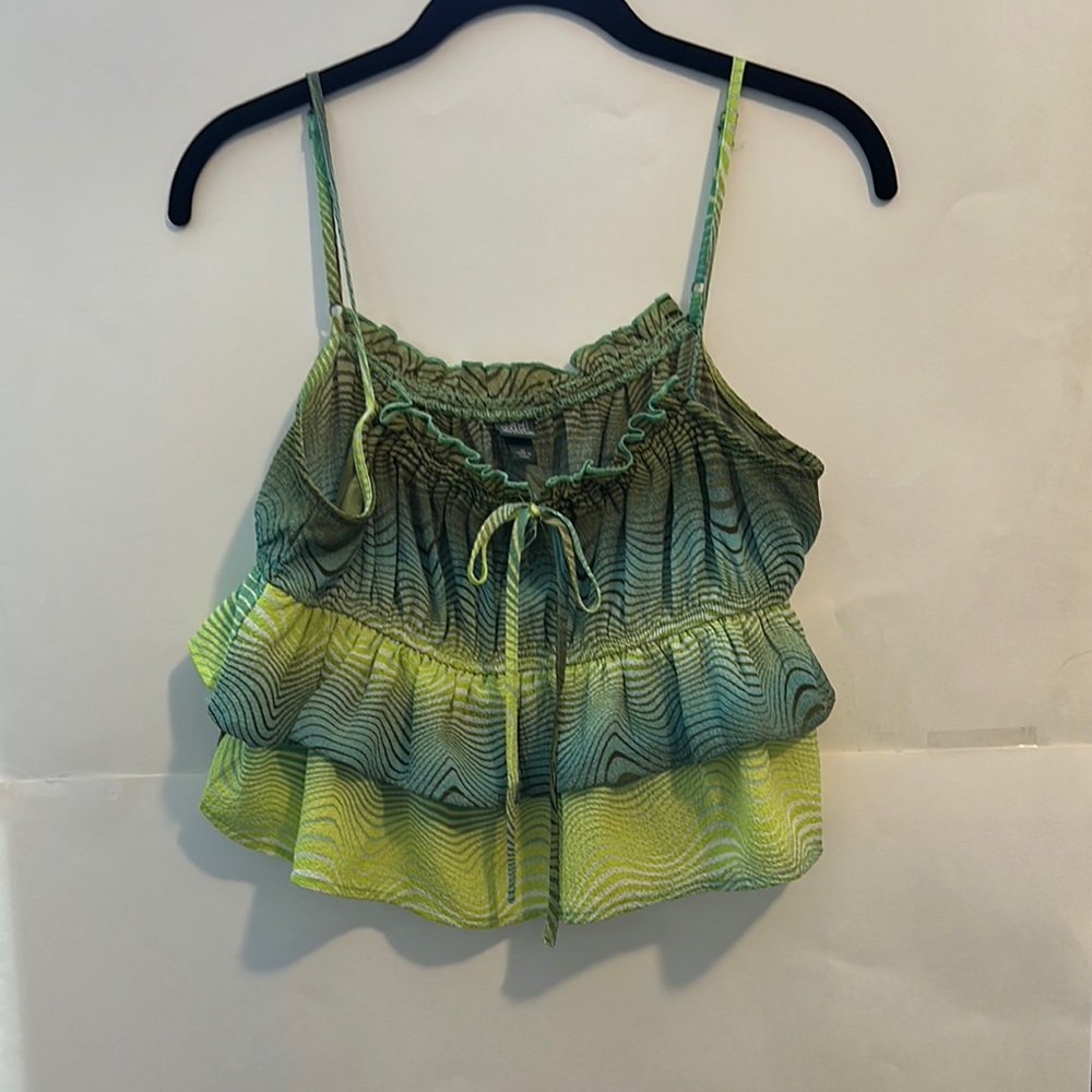 Green Smocked Tiered Camisole with Tie Front